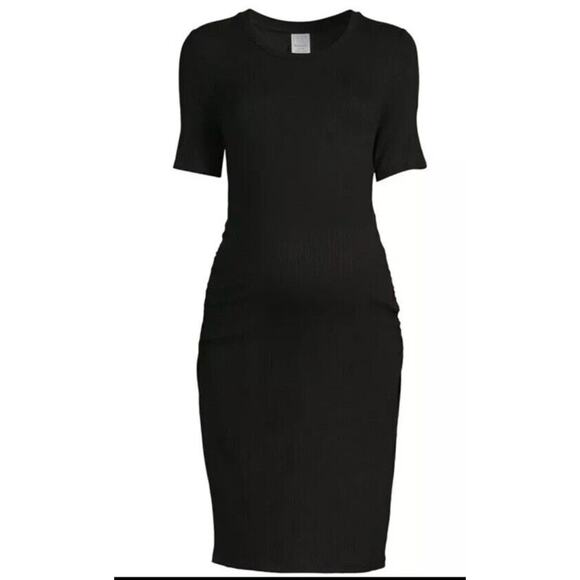 Time And Tru Maternity Short Sleeve Dress Black Scoop Neck Fitted Sz XL 16/18 - Picture 1 of 7
